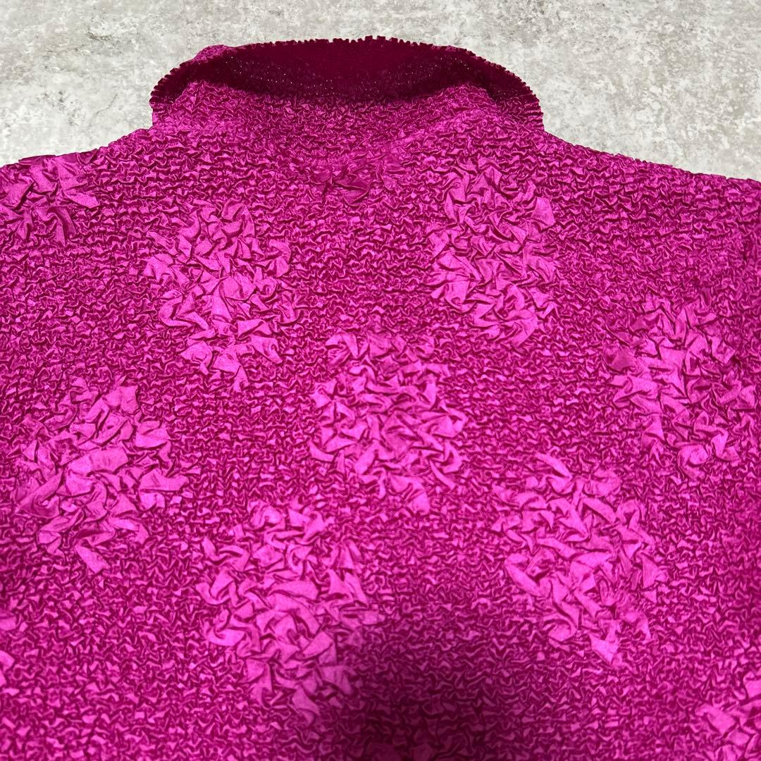 プリーツ シワ加工　ドット　デザイン　シャツブラウス　カットソー　ピンク