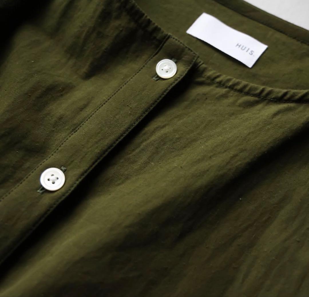 HUIS ギザコットンヘンプ　バンドカラー　ブラウス　遠州織物　huis