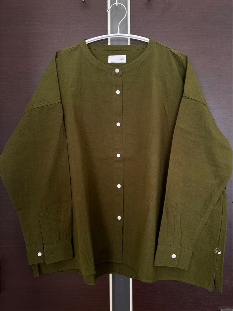 HUIS ギザコットンヘンプ　バンドカラー　ブラウス　遠州織物　huis