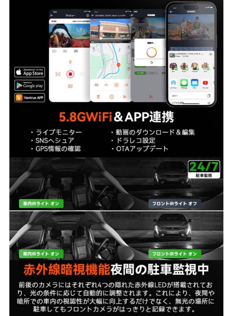 360度パノラマ ドライブレコーダー VANTRUE E360＋リアカメラ