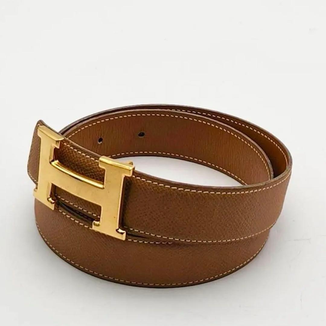 美品✨　エルメス　Hロゴ　コンスタンス　ベルト　ゴールド　キャメル　レザー