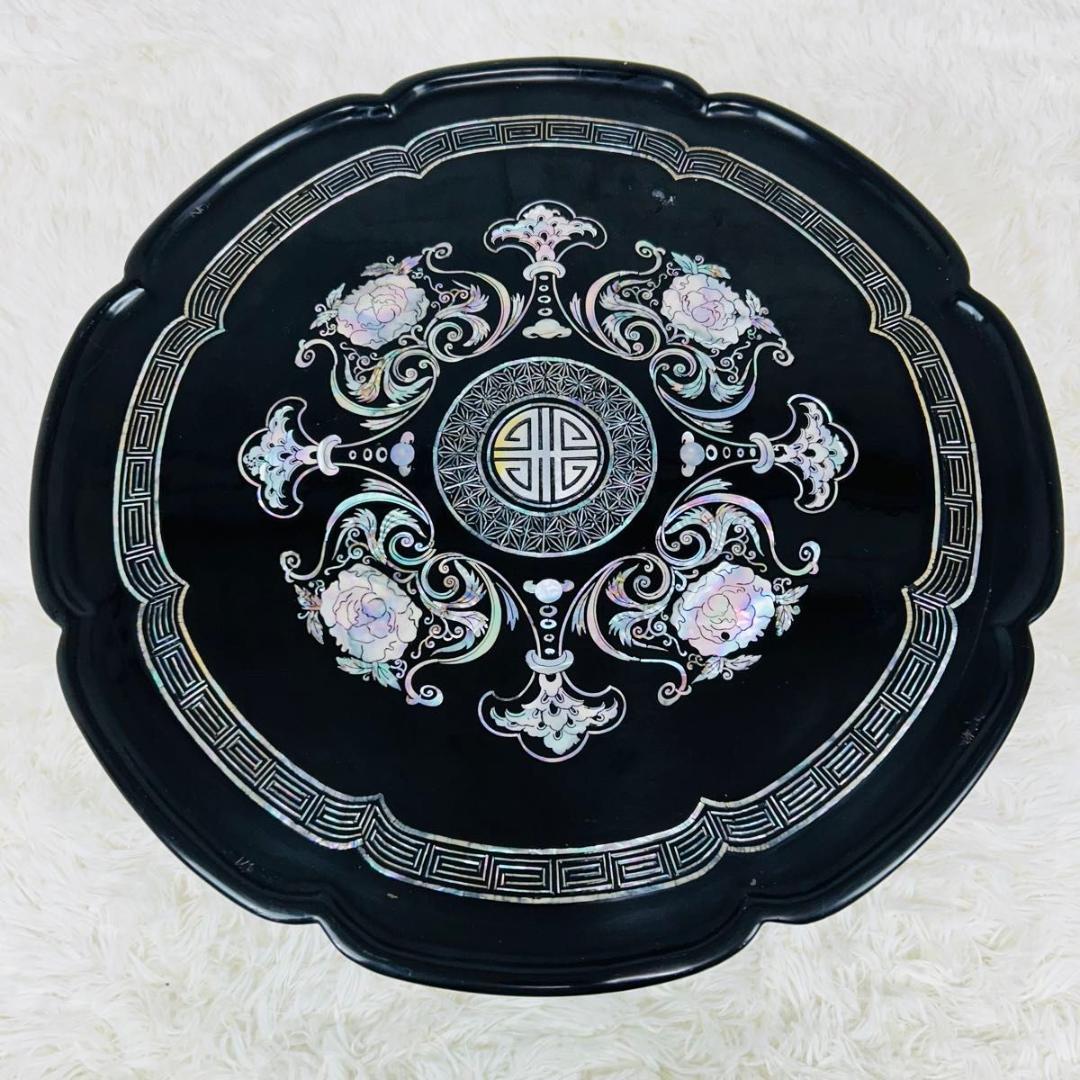 螺鈿細工 アンティーク テーブル 木製 黒塗り 収納 家具 インテリア