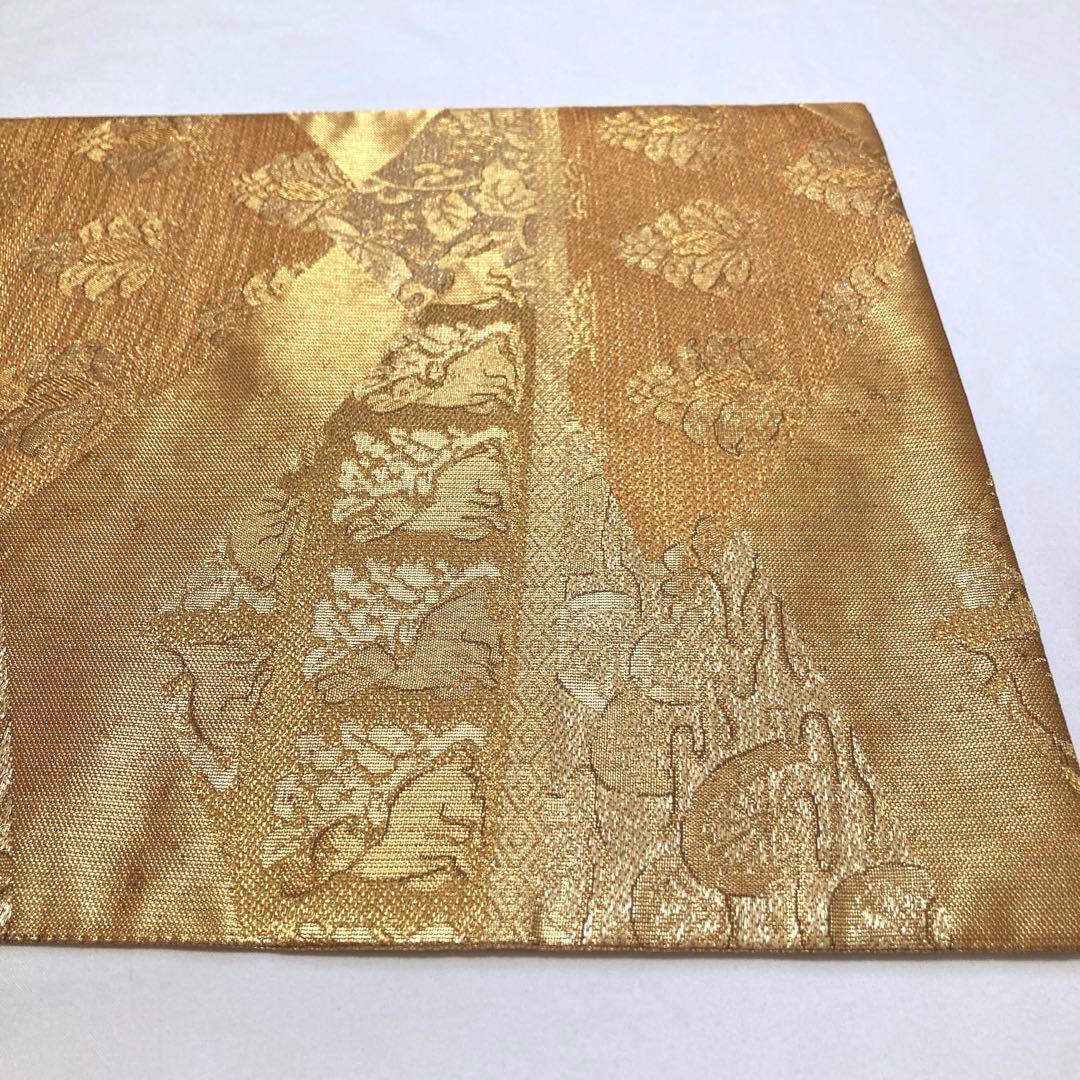 マリリン　袋帯【洛風林】工芸帯地 正絹 色紙花兎文 全通柄 金糸 金色