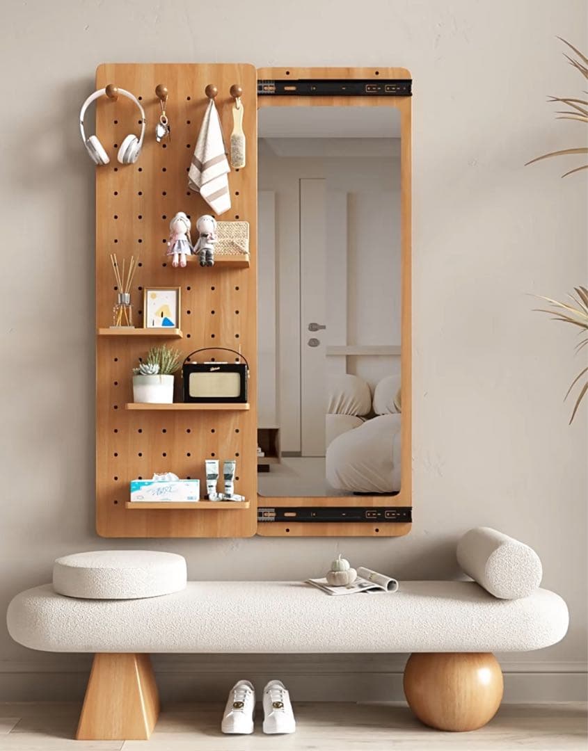 収納付け玄関鏡、全身鏡 、新品