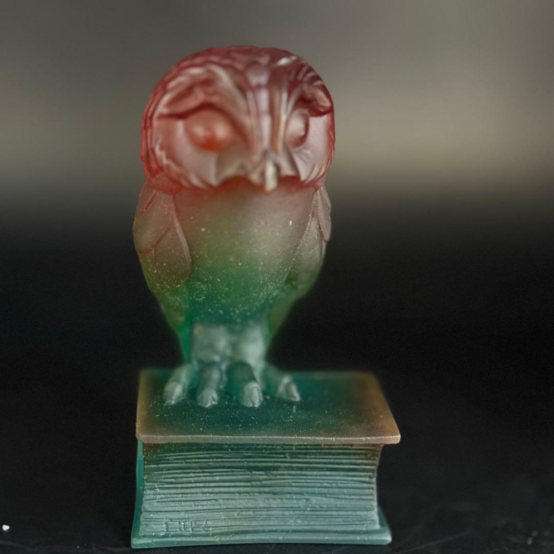 フクロウ 置物 クリスタルガラス ドームフランス オブジェ パートドヴェール