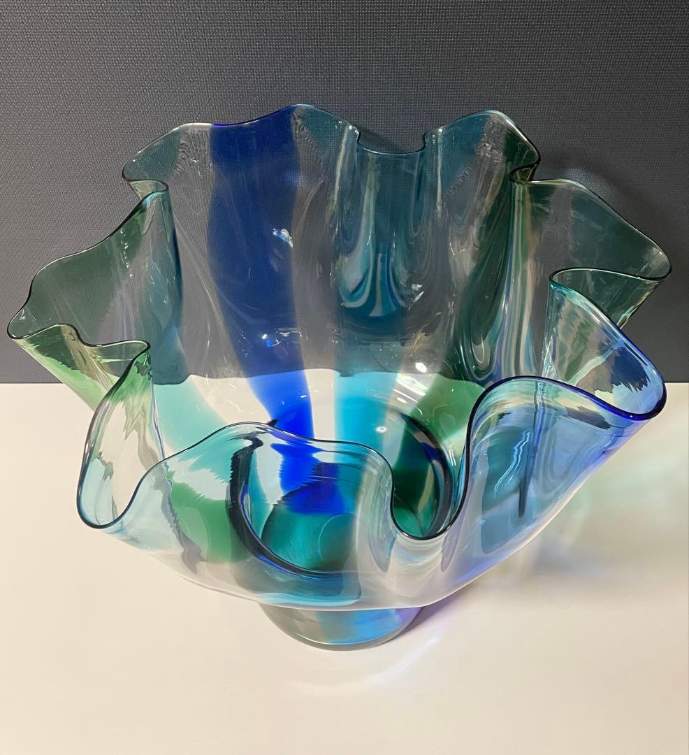 北一硝子　フラワーベース　ガラス　ブルー・グリーン・クリア