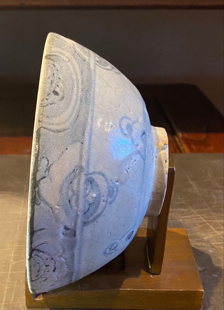 中国汕頭・スワトウ染付絵皿　鑑賞台付 沈船品・ヴィンテージ　レア ・台湾茶器