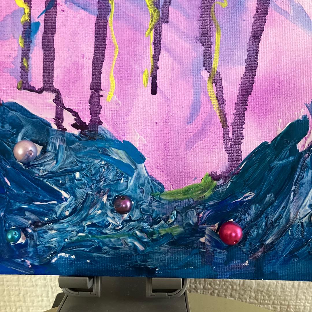 ピ*ー様 小4娘の絵　嵐の海　キャンバスボード縦25.5cm 横20.5cm