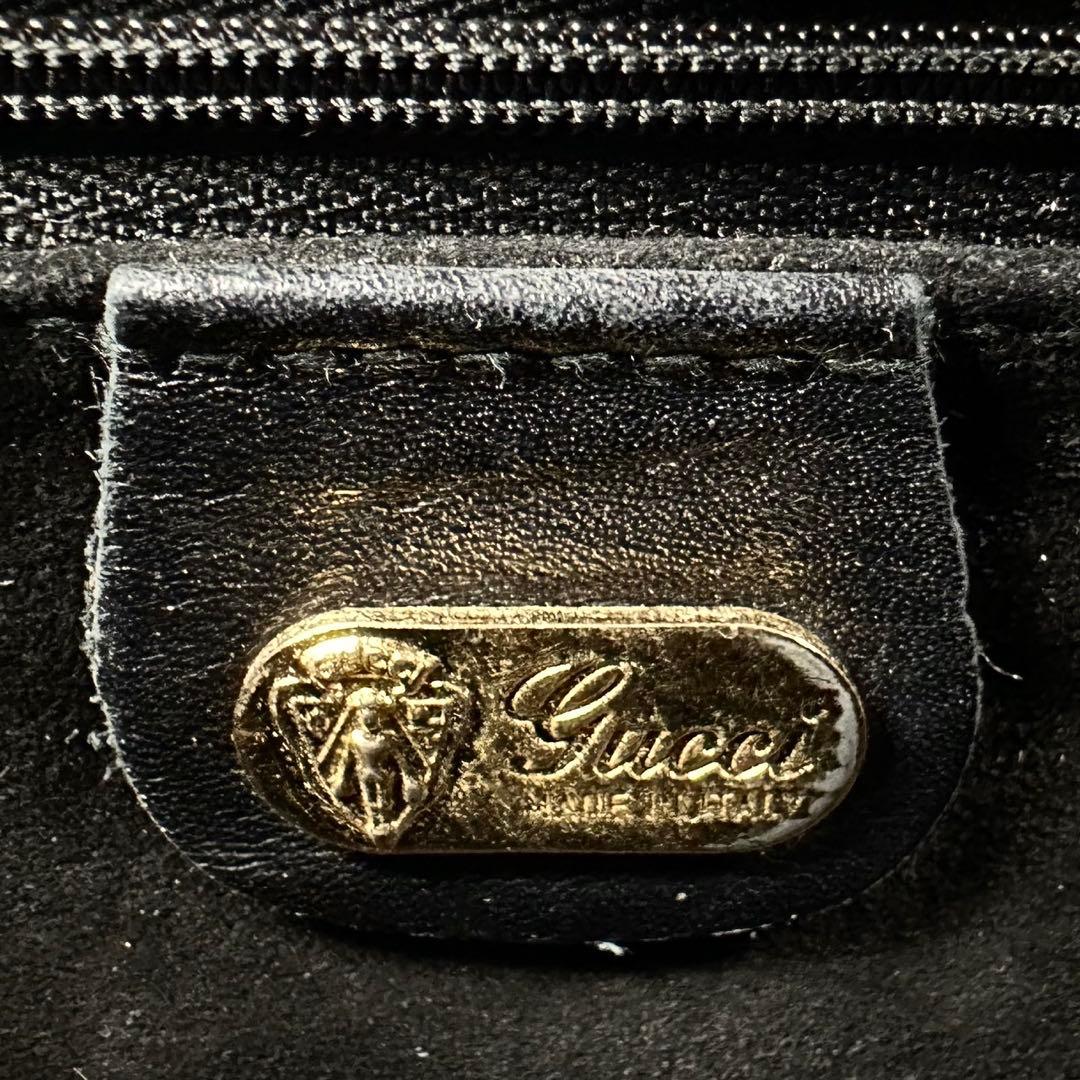 希少 オールドグッチ レザー ショルダーバッグ インターロッキング ブラック 黒