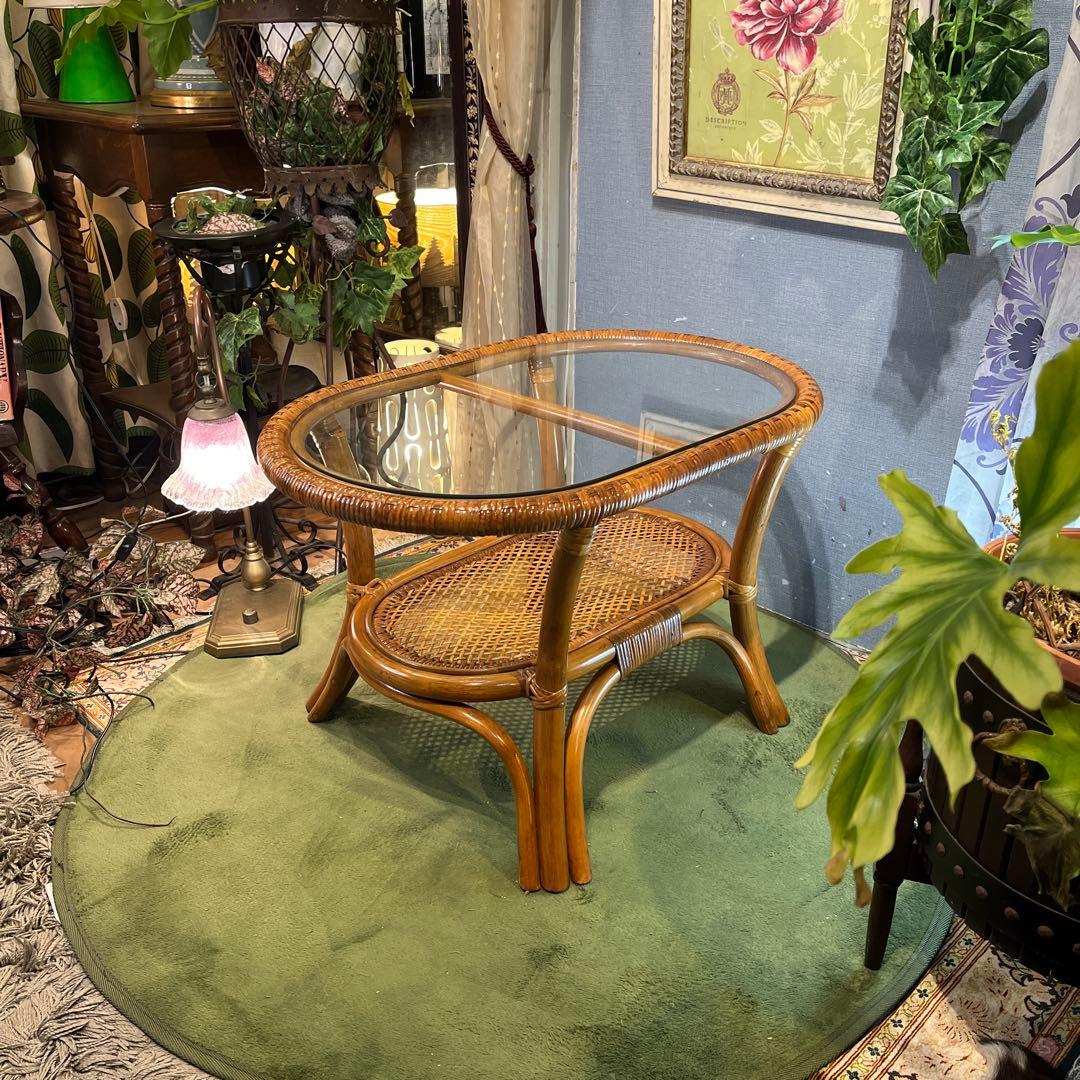 Sale ヴィンテージ 籐ラタンフレーム オーバル　ローテーブル