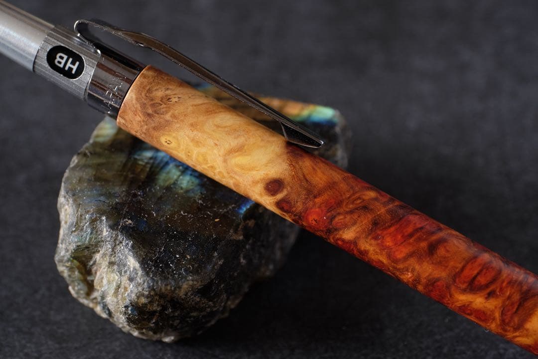 PG5木軸カスタム0174　高村杢工房 製図用シャープペンシル　花梨瘤　紅白