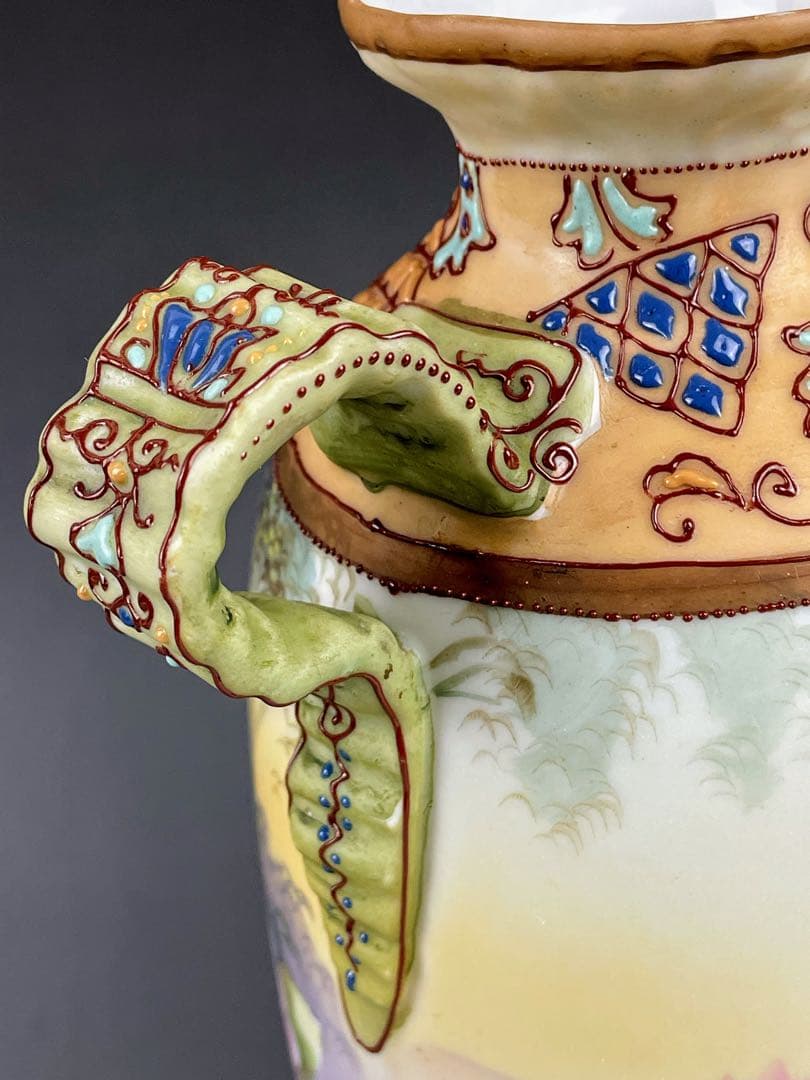 【美品】オールドノリタケ 約２５cm 薔薇紋 エナメル盛り 花瓶 アールヌーボー