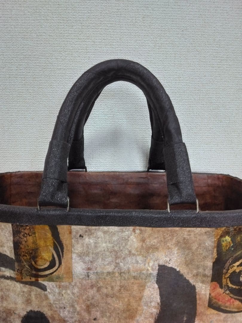 一閑張り和紙柿渋染めかごバッグ