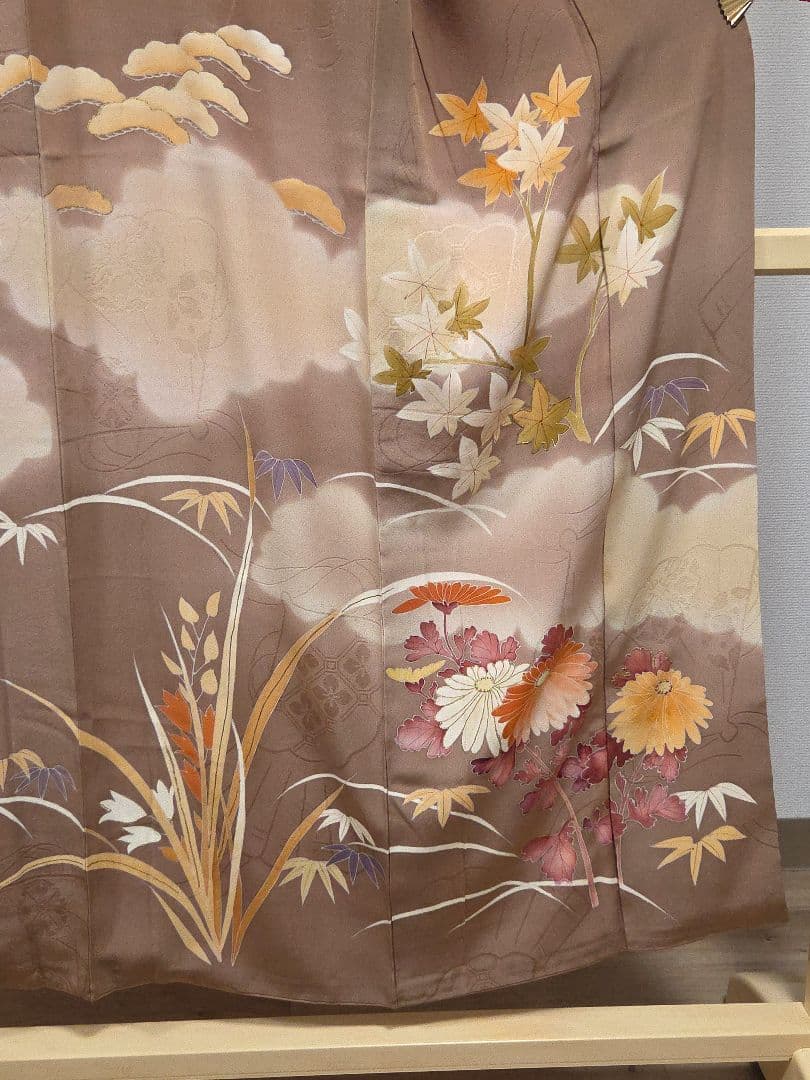 A アンティーク 雲に季節の花々 金彩 刺繍 袷 正絹 訪問着 着物 23