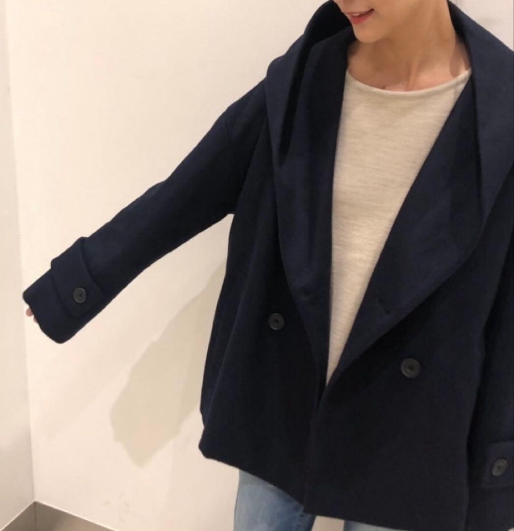 美品 ビアズリー ピーコート フード付き ショートコート　ネイビー