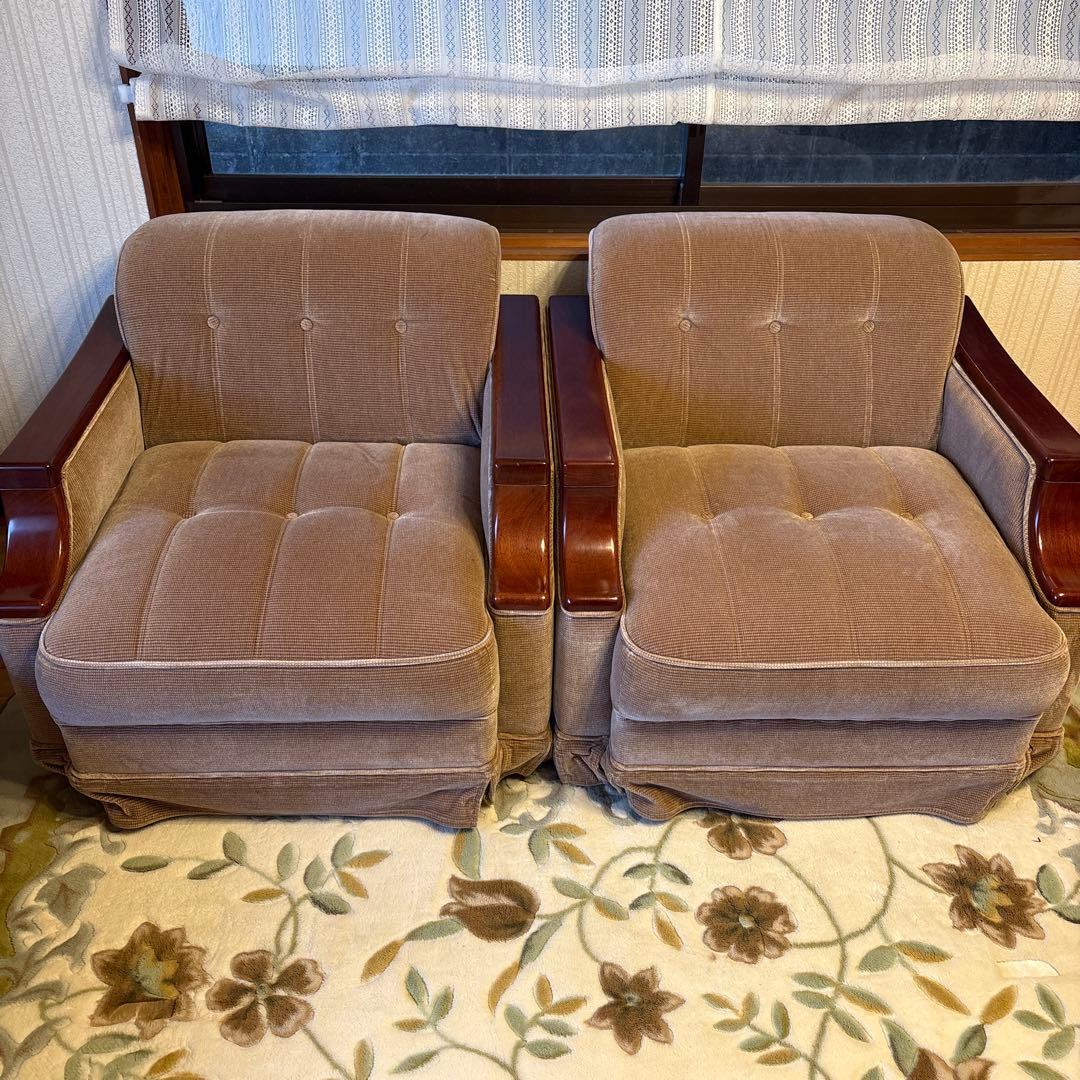 ②美品！昭和レトロ マルニ木工1人掛けソファ ビンテージ オールド コーデュロイ