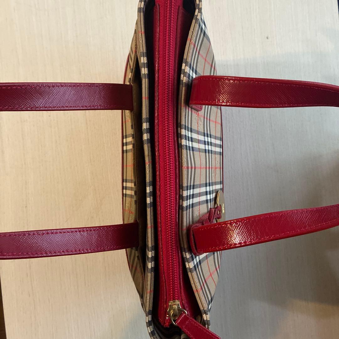 バーバリー ノバチェック ハンドバッグ ベージュ/レッド ゴールドチャーム 新品