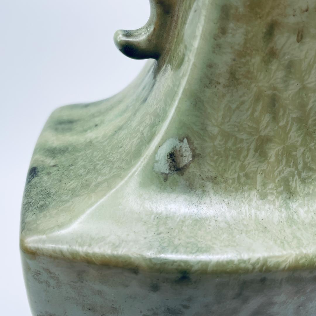 【大正】小森忍 緑釉雙耳瓶 匋雅堂製款 大連市 中国美術 中国古玩