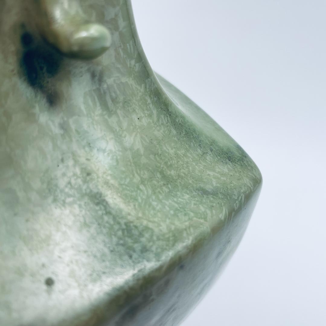 【大正】小森忍 緑釉雙耳瓶 匋雅堂製款 大連市 中国美術 中国古玩