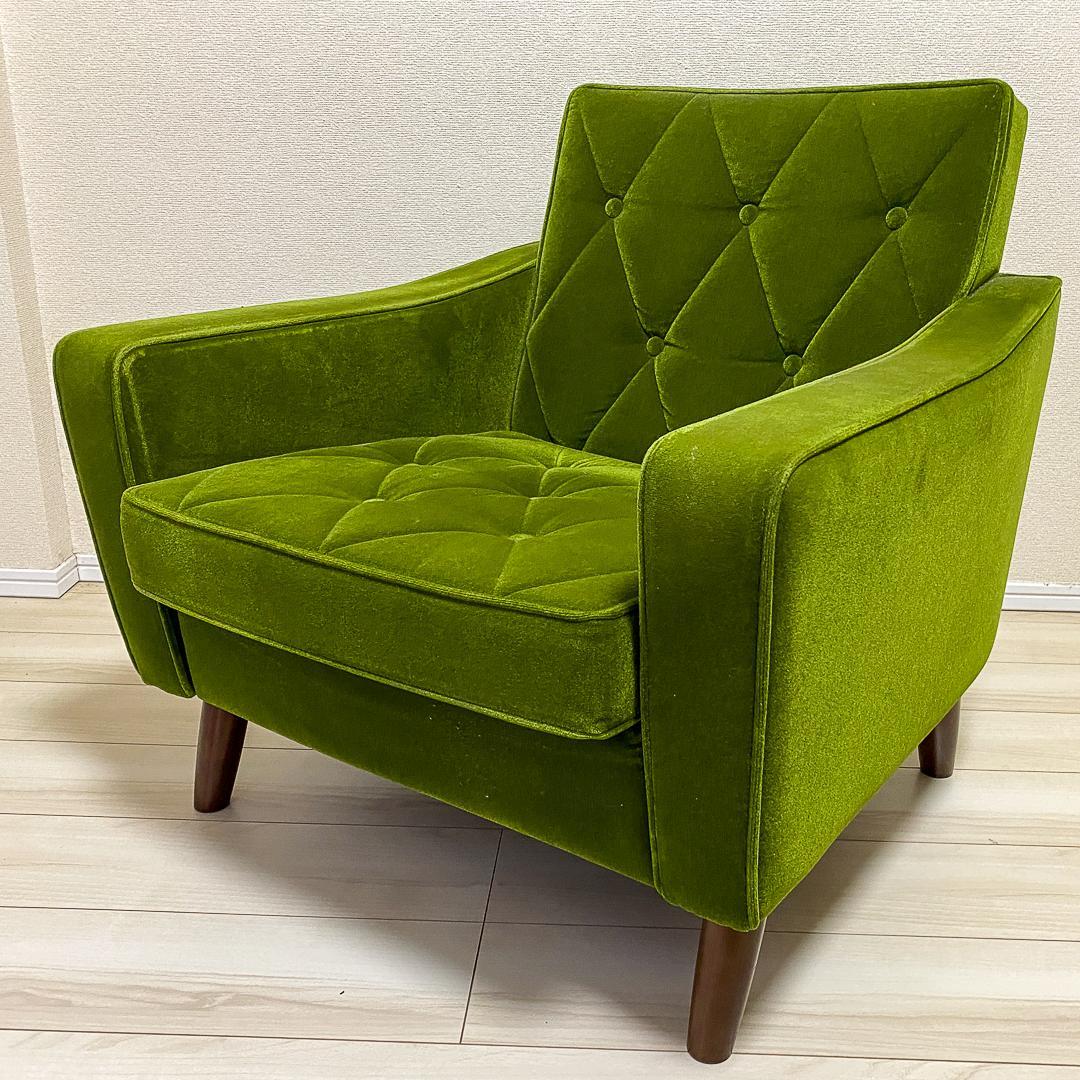 カリモク60 正規品 ロビーチェア1シーター＋純正クッション2点モケットグリーン