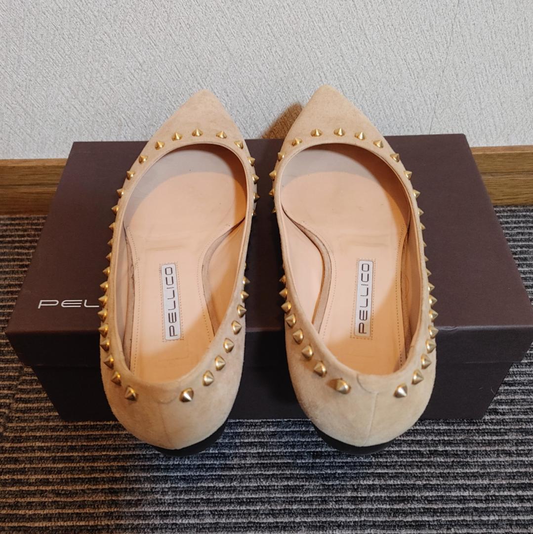 ペリーコ　スタッズ付きパンプス　ベージュ　フラットシューズ 36.5