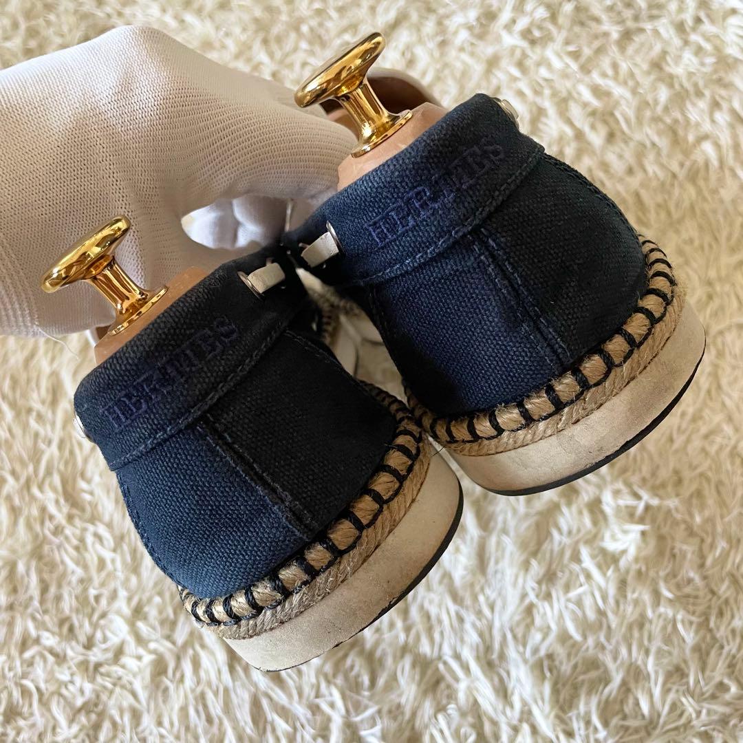 HERMES エルメス デッキシューズ タッセル エスパドリーユ ネイビー 41