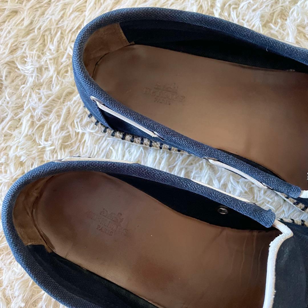 HERMES エルメス デッキシューズ タッセル エスパドリーユ ネイビー 41