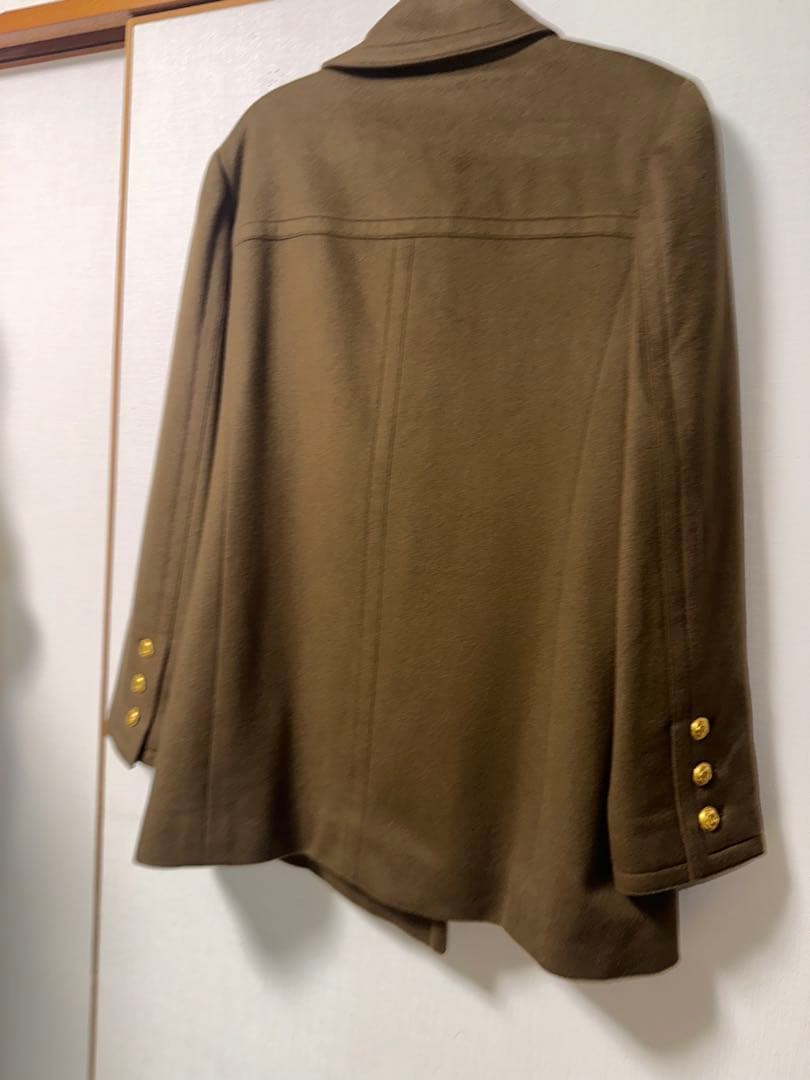 CHANEL ブラウン カシミヤ100%ウール ピーコート ゴールドボタン42