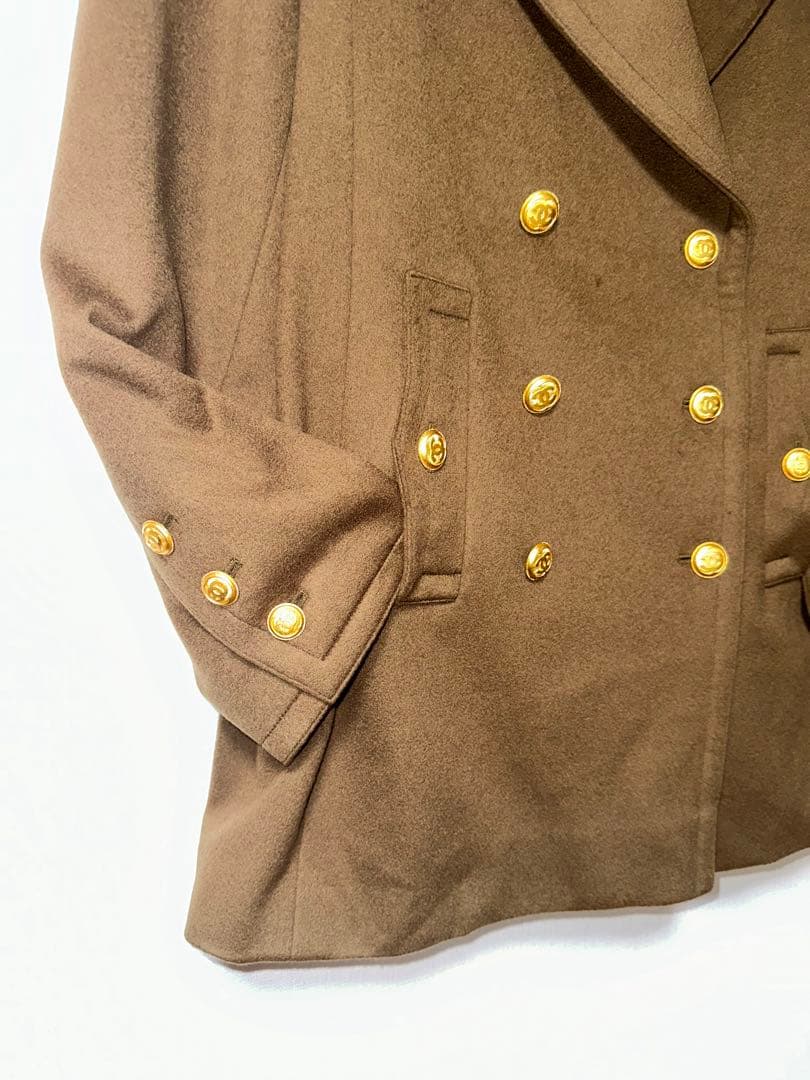 CHANEL ブラウン カシミヤ100%ウール ピーコート ゴールドボタン42