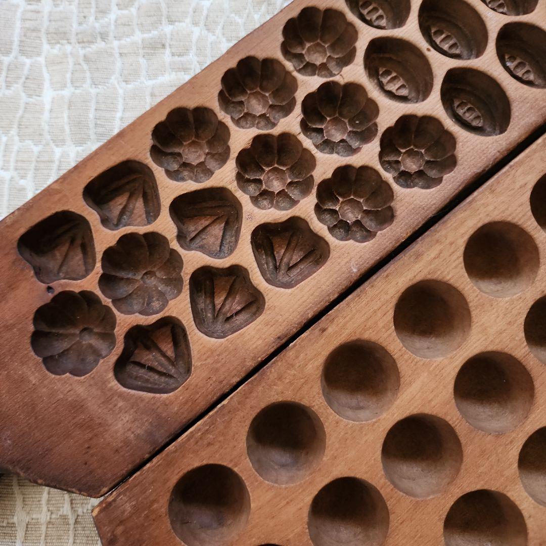 ユ*リ様 菓子木型2点セット-8　古い 木型 菓子型 和菓子 木製 古道具 古物