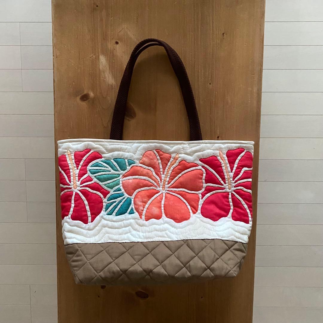 ハワイアンキルト◆トートバッグ◆ハイビスカス◆ハンドメイド