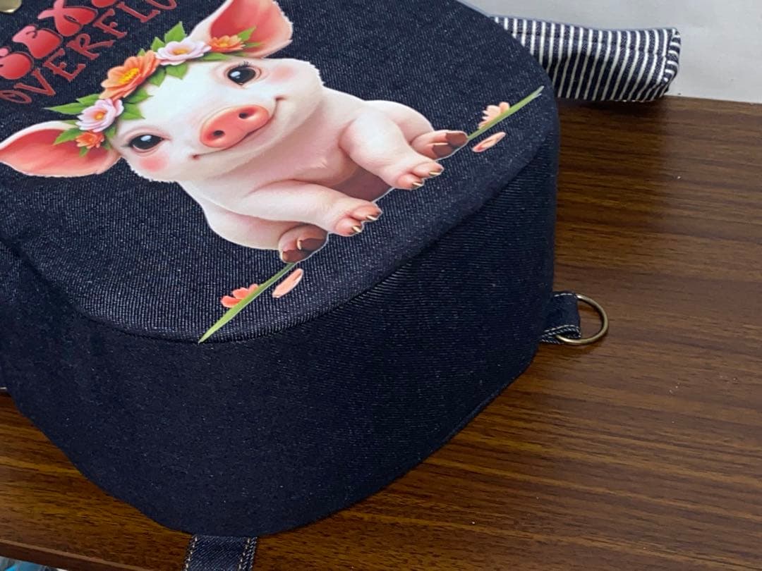 男女兼用☆岡山デニム☆ブタさん☆リュックorワンショルダーバッグ