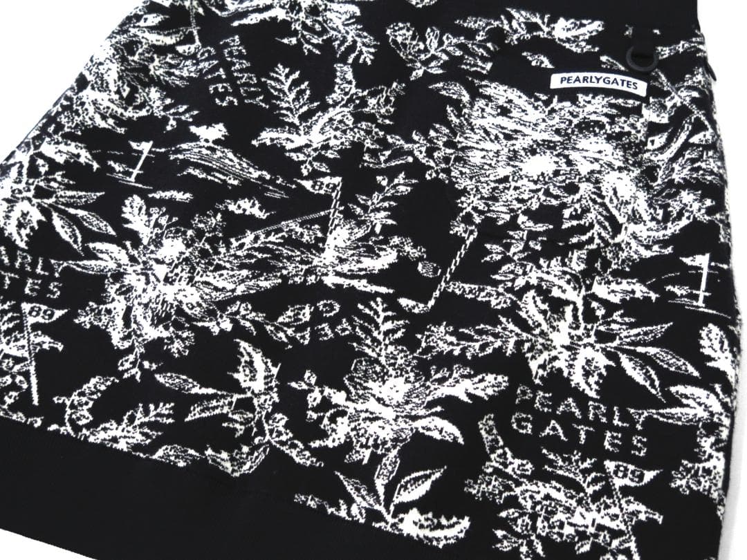 新品● パーリーゲイツ ●ウォームコットン 花柄 ニットスカート　濃紺/M