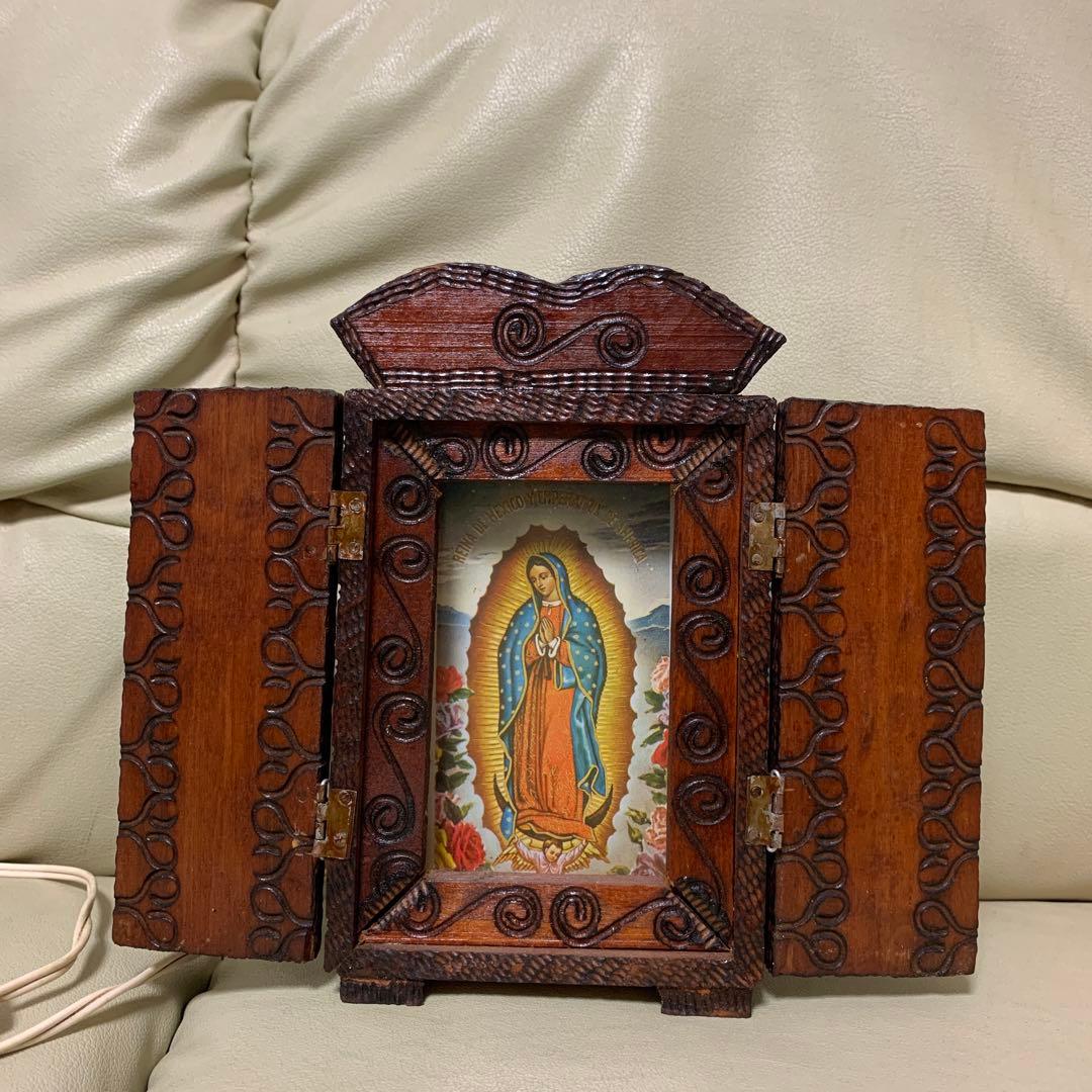 聖母マリアの彫刻入り木製箱　祭壇　キリスト　ローライダー　チカーノ　インパラ