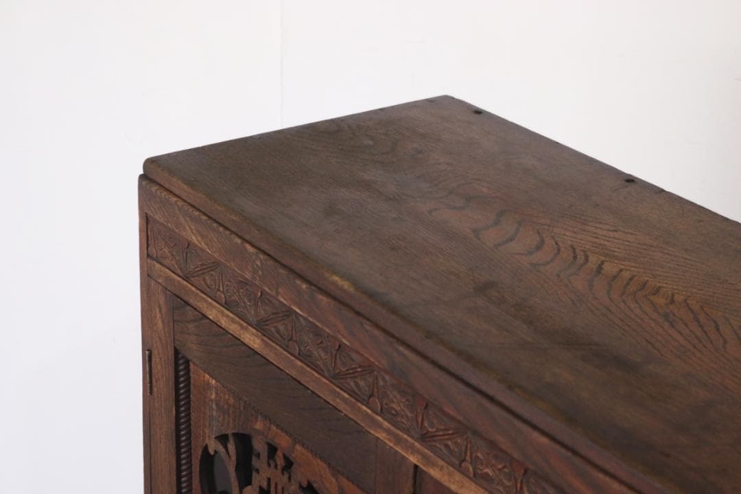 レトロ 小振り ガラスキャビネット 本箱 収納 ラック 引き出し 抽斗 2杯