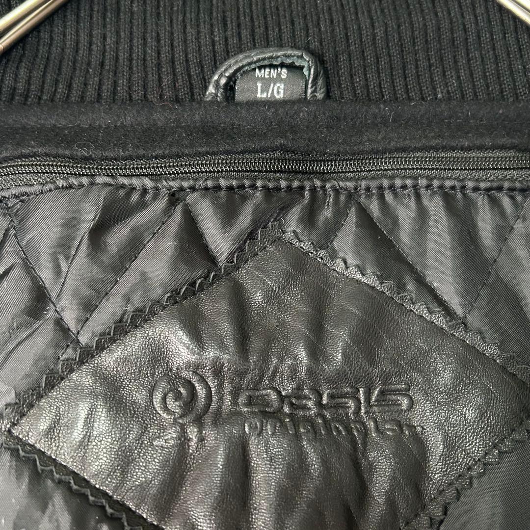 極上 レザー ウール カナダ製 企業刺繍ロゴ スタジャン 中綿 黒 本革