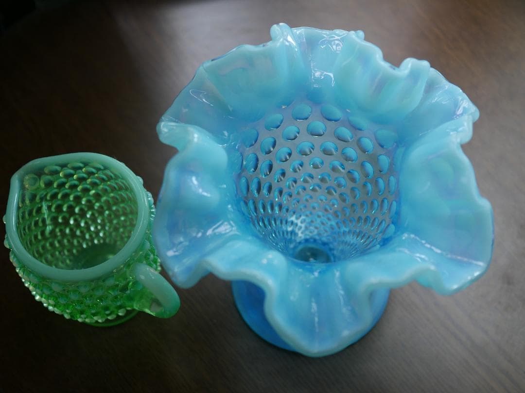 フェントン 大きいサイズ ブルーオパールセントホブネイル フラワーベース