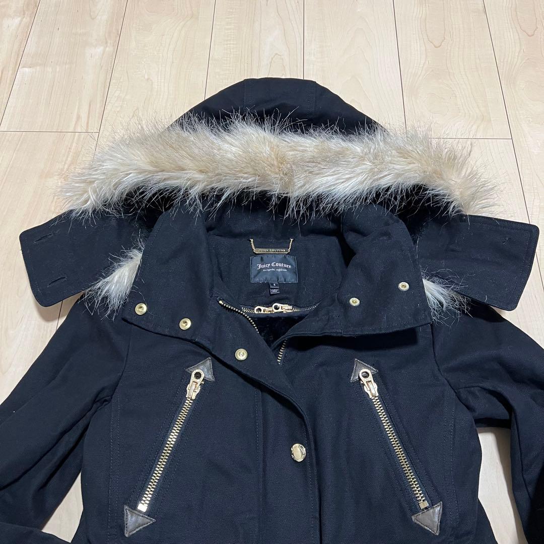 美品 ジューシークチュール ファー付きフード 黒 モッズコート サイズS