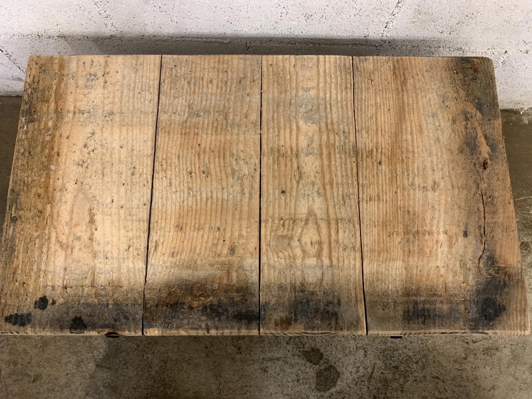 フランス アンティーク 古材 アイアン ローテーブル　ベンチ スツール 展示台