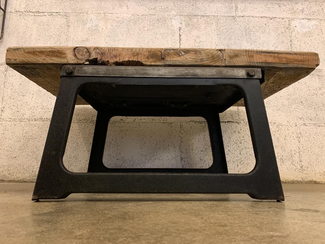 フランス アンティーク 古材 アイアン ローテーブル　ベンチ スツール 展示台