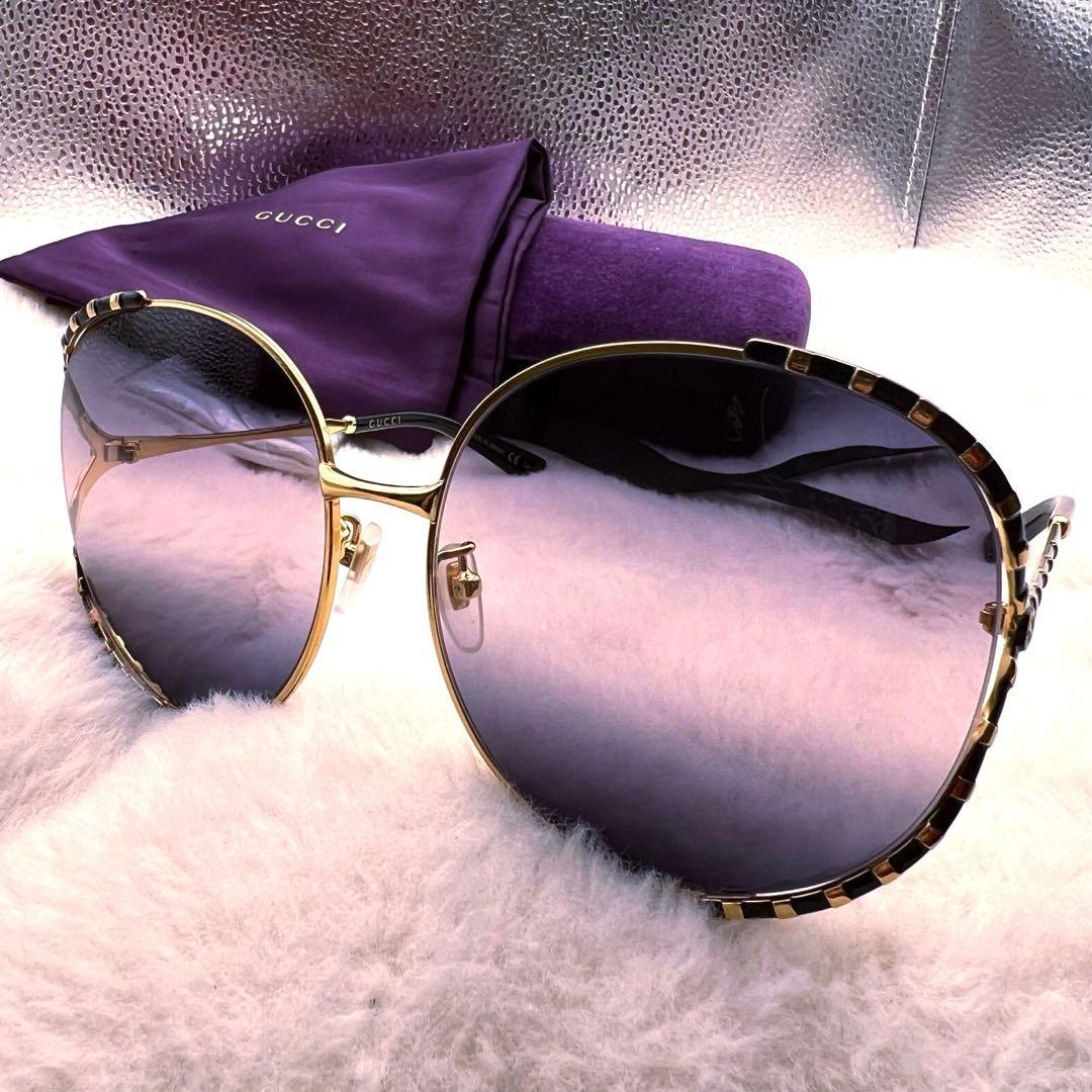 極美品✨GUCCI サングラス GG0595S ゴールド ブラック系