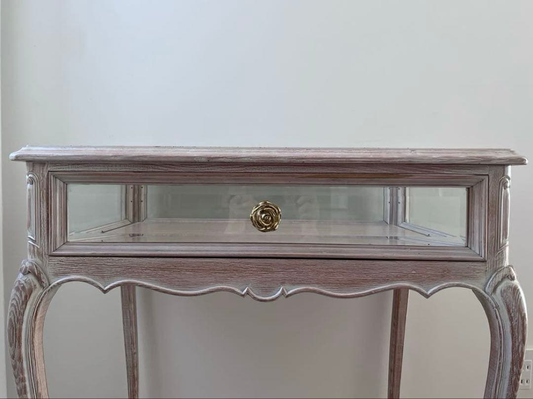 【ドレッサーにぴったり】ガラス天板引き出し付き、優雅なコンソールテーブル