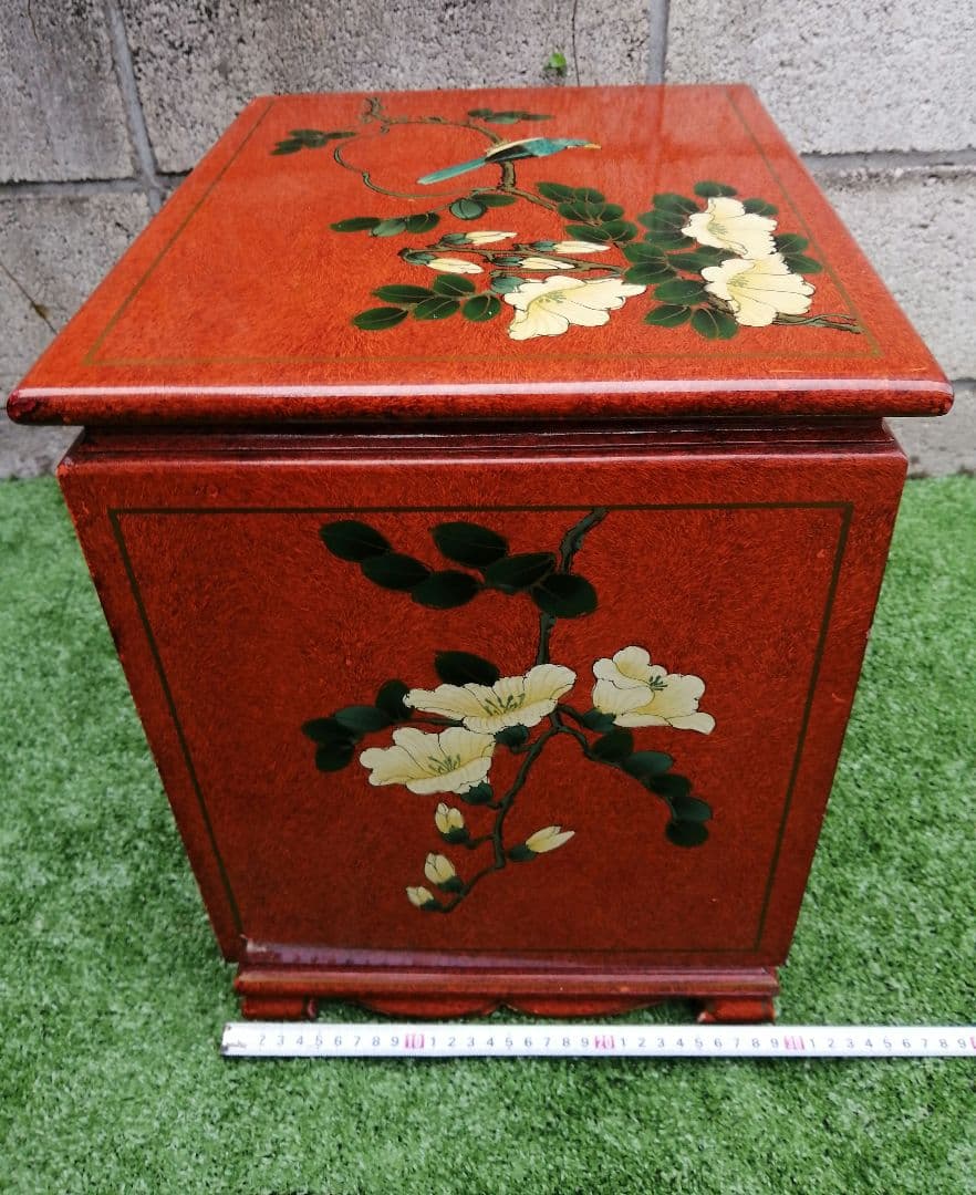 ヴィンテージ 花柄 小型木製箪笥　シノワズリ　漆塗り　アジアン　李朝　チェスト