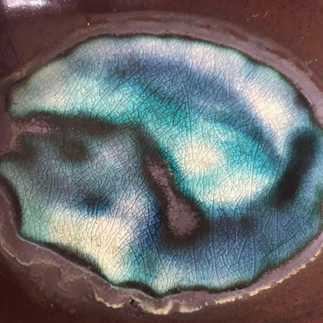 深い青の水色の濃淡が美しい石垣焼の器3枚　和食器　ガラス釉　楕円皿　やちむん