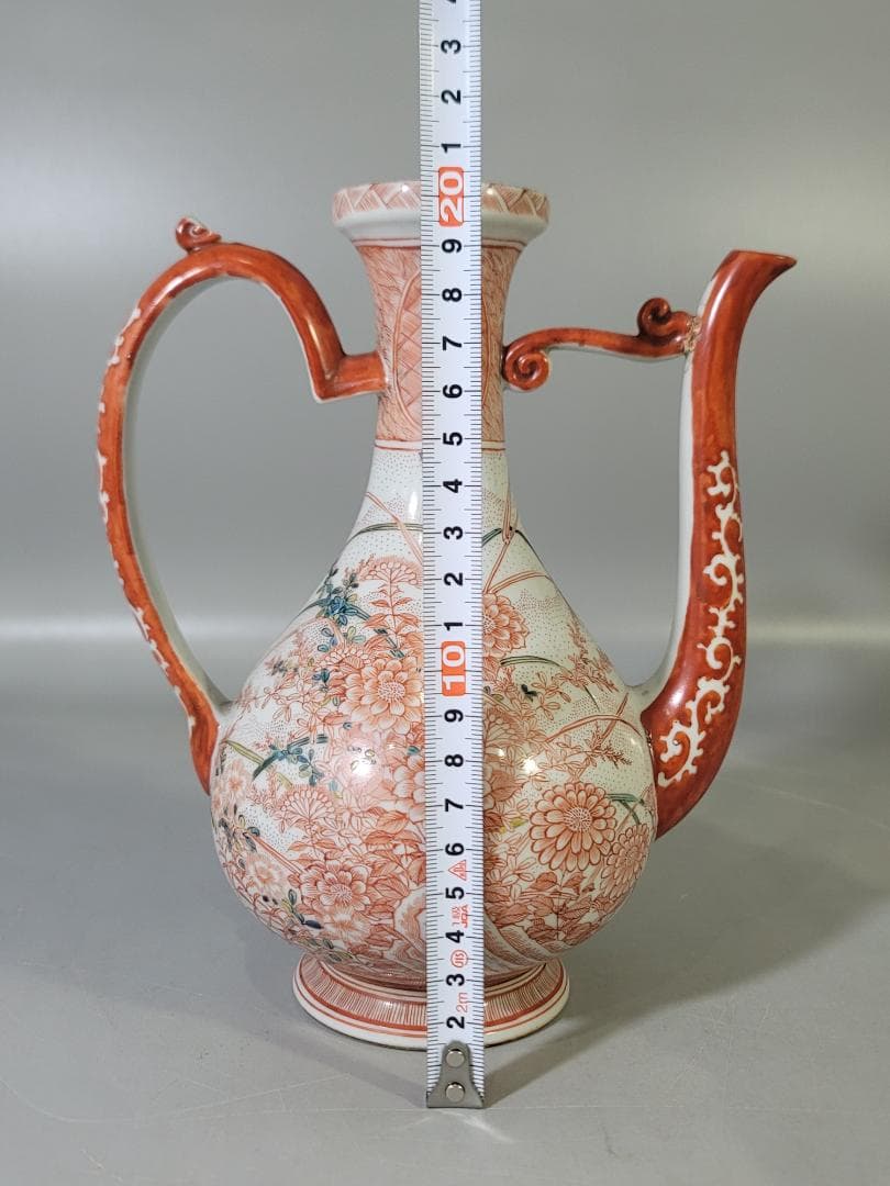 九谷 赤絵 草花紋 細密画 水注 時代物 DT791