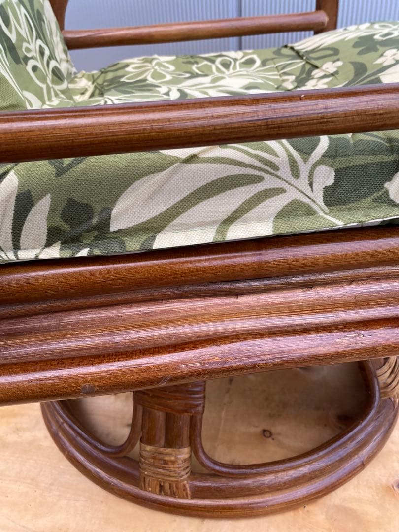 ラタン 籐 回転座椅子 リクライニング 花柄 クッション チェア