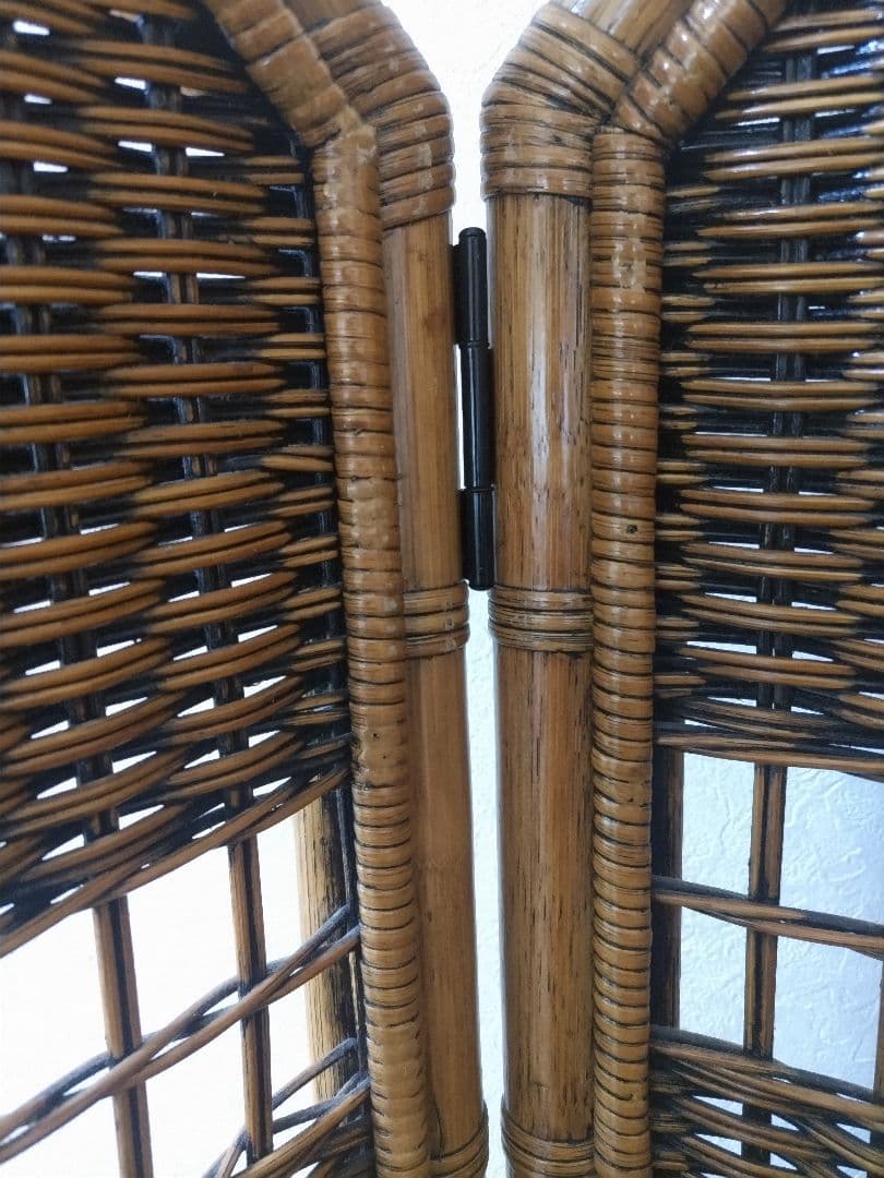 藤　ラタン　パーテション　4連　衝立　間仕切り