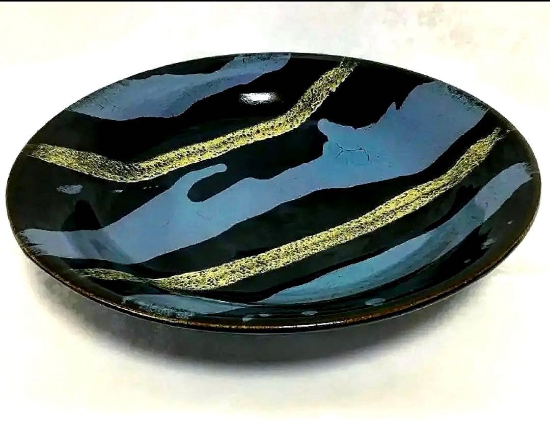 花器　有田焼　黒×金色　水盤 　華道