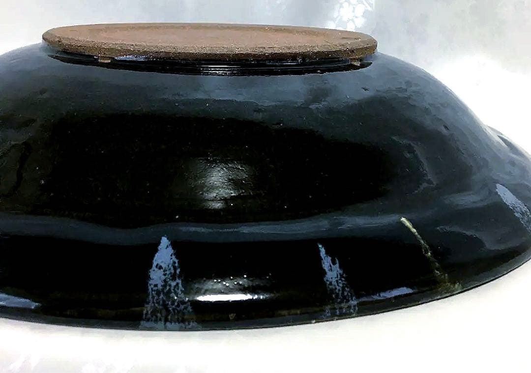 花器　有田焼　黒×金色　水盤 　華道