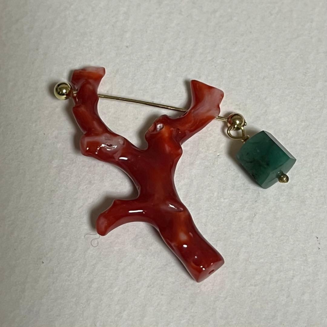 m*d様 monaka モナカジュエリー　ピアス　片耳　サンゴ　エメラルド　K1